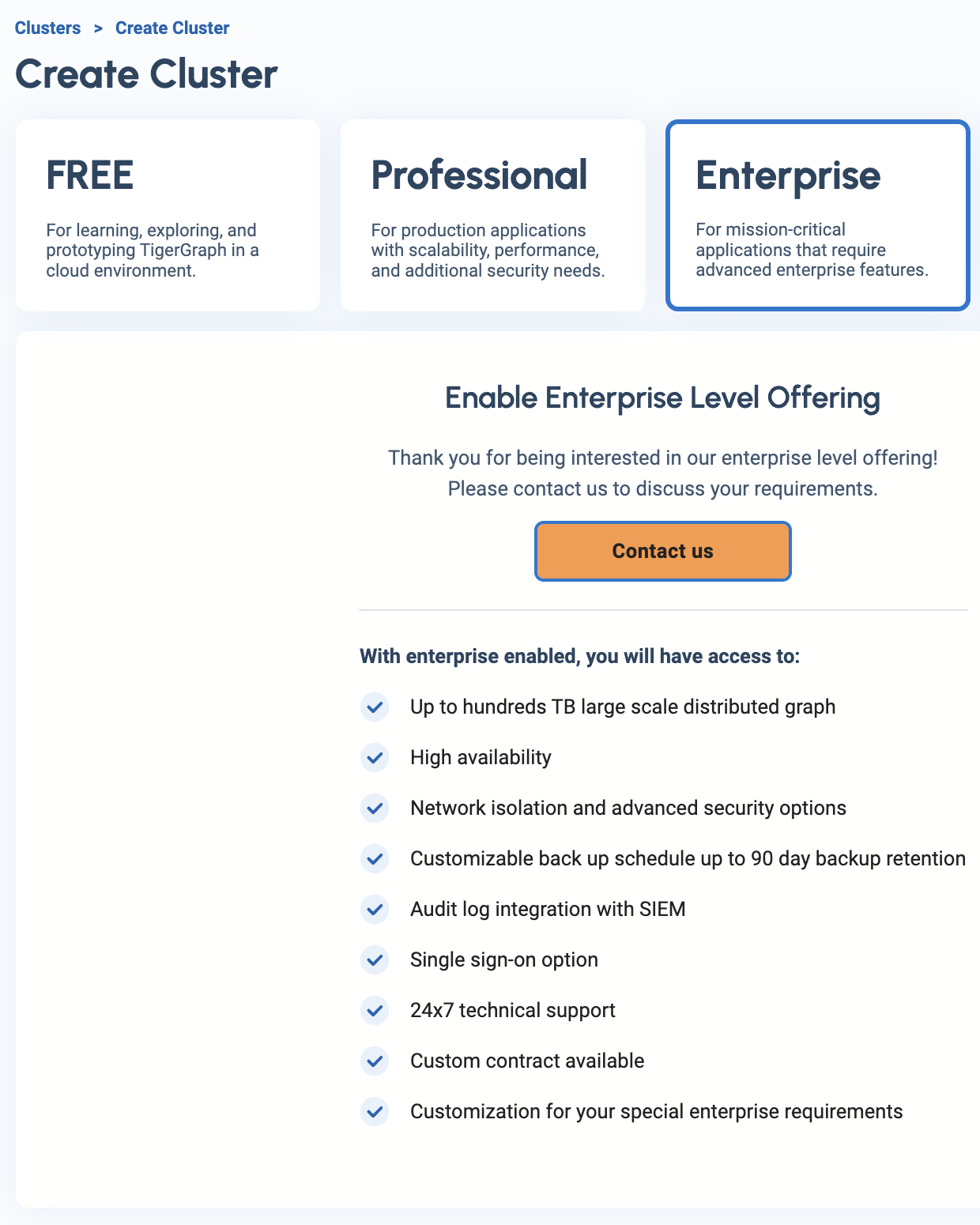 enterprise tier clusters